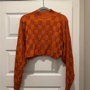 Chic Orange Checkered Crop Top